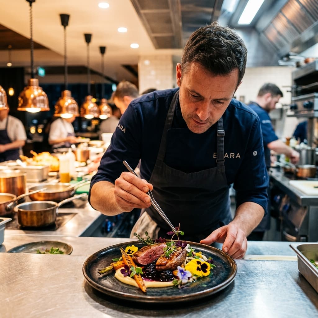 Chef plating a gourmet dish